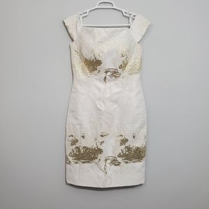 Jovani Ivory/Gold Sheath Cocktail Dress
